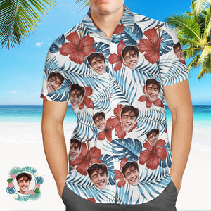 Camisa De Hombre Personalizada Con Estampado De Cara, Camisa Hawaiana, Hibisco Blanco - MyFaceSocksES