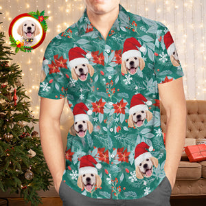 Camisas Hawaianas Con Cara Personalizada, Regalo Fotográfico Personalizado, Camisas Navideñas Para Hombre, Hojas Hawaianas Verdes - MyFaceSocksES