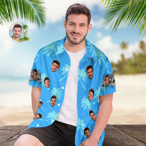 Camisa Hawaiana Con Cara Personalizada, Camisa Aloha Con Estampado Integral Para Hombre, Regalo - Azul - MyFaceSocksES