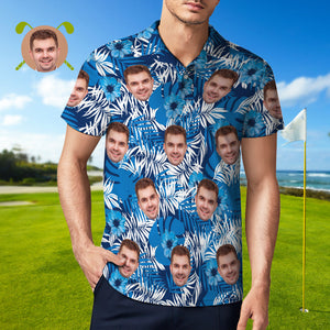 Camisa Polo Personalizada Para Hombre, Camisas De Golf Personalizadas Para Él, Hojas Azules - MyFaceSocksES
