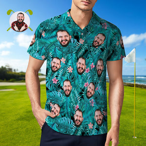 Camisa Polo Personalizada Para Hombre, Camisas De Golf Azules Personalizadas Para Él, Flor Rosa - MyFaceSocksES