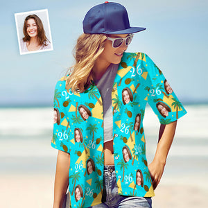 Camisa Hawaiana Personalizada Con Cara Y Números Multicolores, Árbol De Coco Y Piña, Regalo De Cumpleaños Para Mujeres - MyFaceSocksES