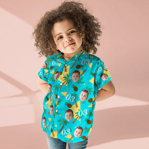 Camiseta Hawaiana Personalizada Con Cara Y Números Multicolores Para Niños, Árbol De Coco Y Regalo De Cumpleaños De Piña - MyFaceSocksES