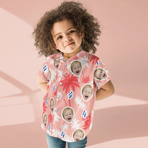Camisas Hawaianas De Cumpleaños Para Niños Con Cara Y Número Personalizadas, Camisas De Árbol De Coco Rojas Y Blancas, Regalo De Cumpleaños - MyFaceSocksES