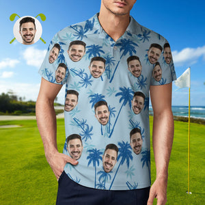 Polo Personalizado Con Cara Para Hombre, Camisas De Golf Hawaianas De Color Azul Claro Personalizadas - MyFaceSocksES