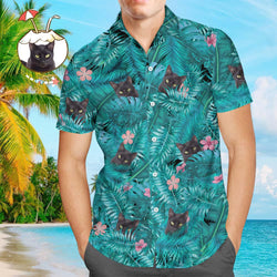 Camisa Personalizada Face Camisa Hawaiana Para Hombre Black Cat