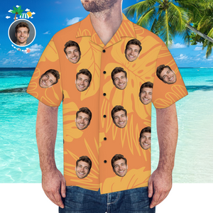 Custom Face Shirt Camisa Hawaiana Para Hombre Naranja