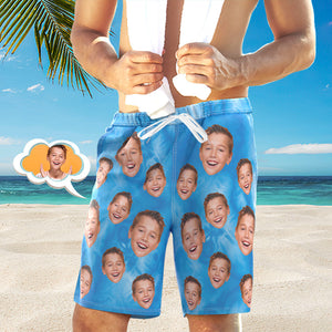 Custom Face Photo Hombres Swim Trunk Water Shorts Summer Tie Dye Blue - MyFaceSocksES