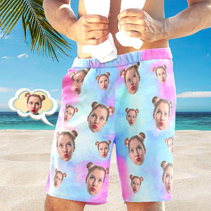 Custom Face Photo Bañador Para Hombre Pantalones Cortos De Agua Verano Tie Dye Light Pink - MyFaceSocksES