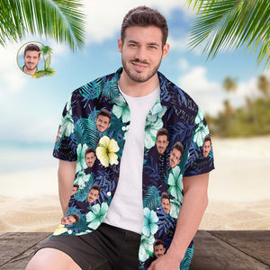 Camisa Hawaiana Con Cara Personalizada, Camisa Aloha Con Estampado Integral Para Hombre, Regalo - Flores Verdes - MyFaceSocksES