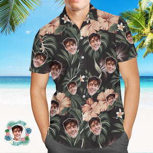 Camisa De Hombre Personalizada Con Estampado De Cara, Camisa Hawaiana, Hojas Grises - MyFaceSocksES
