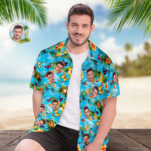 Cara Personalizada Por Toda La Camisa Hawaiana De Los Hombres De La Impresión Mariposas Flores Y Hojas Amarillas - MyFaceSocksES