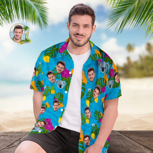 Camisa Hawaiana Para Hombre Con Estampado De Cara Personalizada, Lindo Regalo De Koala Y Hojas Para Él - MyFaceSocksES