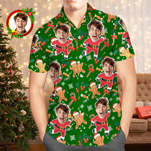 Camisa Hawaiana Con Cara Personalizada, Camisas Navideñas Para Hombre De Papá Noel Y Hombre De Jengibre - MyFaceSocksES