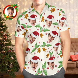 Camisa Hawaiana Con Cara Personalizada, Camisas Navideñas Para Hombre Con Diseño De Bastón De Caramelo Y Pan De Jengibre - MyFaceSocksES