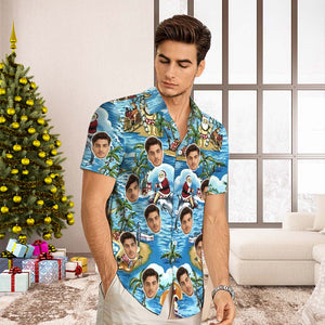 Camisa Hawaiana Con Cara Personalizada Camisa Aloha Con Estampado Integral Para Hombre Regalo De Navidad - Vacaciones De Papá Noel - MyFaceSocksES