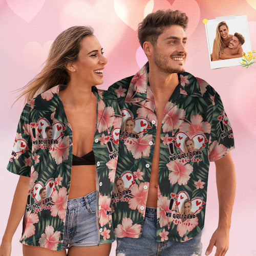 Traje De Pareja De Camisa De Estilo Hawaiano Con Cara Personalizada Para El Amor - MyFaceSocksES