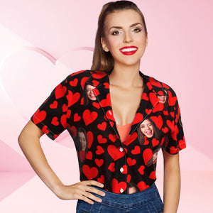Camisa Hawaiana Con Cara Personalizada, Camisa Tropical Con Flamenco Para Mujer, Corazones Rojos, Regalos Del Día De San Valentín - MyFaceSocksES