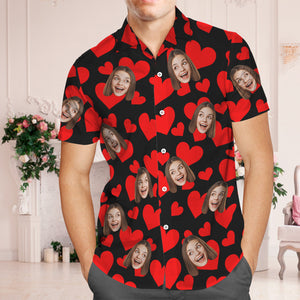Camisa Hawaiana Con Cara Personalizada, Camisa Tropical Con Flamenco Para Hombre, Estampado Completo De Labios Rojos, Regalos Del Día De San Valentín - MyFaceSocksES
