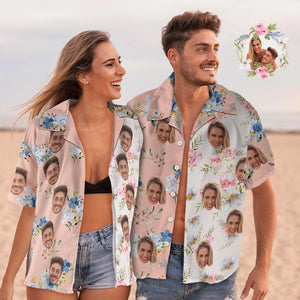 Camisa Hawaiana De Cara Personalizada, Traje De Pareja, Camisa Con Estampado De Retazos, Regalos Del Día De San Valentín - MyFaceSocksES