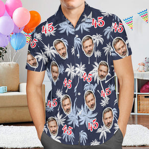 Camisas Hawaianas De Cumpleaños Con Cara Y Número Personalizadas, Regalo De Cumpleaños Para El Día Del Padre, Camisa De Árbol De Coco Roja Y Blanca - MyFaceSocksES