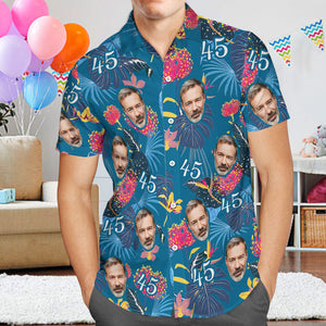 Camisa Hawaiana Con Cara Personalizada, Regalo De Cumpleaños Para El Día Del Padre, Camisa Hawaiana Con Número Y Cara Para Papá - MyFaceSocksES