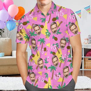 Camisa Hawaiana Personalizada Con Cara Y Números Multicolores, Regalo De Cumpleaños Para El Día Del Padre, Regalo De Árbol De Coco Y Piña Para Papá - MyFaceSocksES