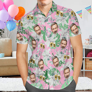Camisa Hawaiana De Cara Personalizada Día Del Padre Número De Regalo De Cumpleaños En Copa De Vino Mangas Rosas Y Verdes Cara Camisa Hawaiana Regalo Para Papá - MyFaceSocksES