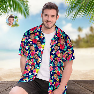 Camisa Hawaiana Personalizada Para Hombre, Camisa De Manga Corta Personalizada Con Foto De Cara, Camisa Hawaiana Estampada Con Flores Coloridas - MyFaceSocksES