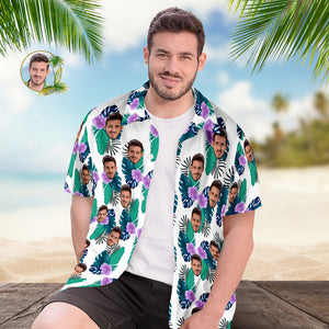 Camisa Hawaiana Personalizada Para Hombre, Camisa De Manga Corta Personalizada Con Foto De Cara, Camisa Hawaiana Estampada Con Flor Verde - MyFaceSocksES