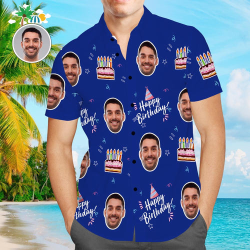 Camisa Hawaiana De Cara Personalizada Camisa De Hombre Con Estampado Completo Feliz Cumpleaños - MyFaceSocksES