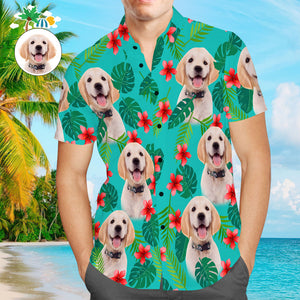 Camisas Hawaianas Personalizadas Para Hombres Cara De Perro Personalizada En Una Camisa Hawaiana Para Amantes De Las Mascotas - Verde - MyFaceSocksES