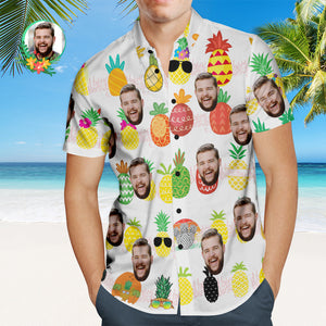 Camisa Hawaiana De Cumpleaños Personalizada Camisa De Cara Personalizada De Fiesta De Piña - MyFaceSocksES