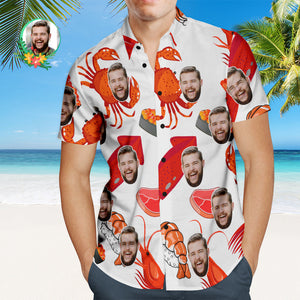 Camisa Hawaiana De Cara Personalizada Camisa De Cara Personalizada De Sushi De Langosta - MyFaceSocksES