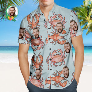 Camisa Hawaiana Con Cara Personalizada Langosta Y Cangrejo Comestible Camisa Con Cara Personalizada - MyFaceSocksES
