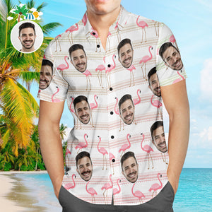 Camisa Hawaiana De Cara Personalizada Flamingo Paradise Camisa De Playa Aloha Personalizada Para Hombres - MyFaceSocksES