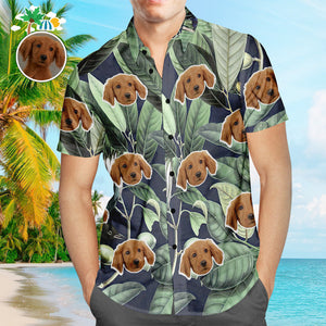 Camisa Hawaiana De Cara Personalizada Hojas Verdes Tropicales Camiseta De Playa Hawaiana Con Estampado Popular Para Hombres Regalo De Vacaciones - MyFaceSocksES