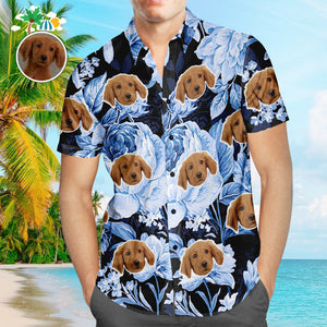 Camisa Hawaiana De Cara Personalizada Tropical Blue Retro Flower Hombres Popular All Over Print Hawaiian Beach Shirt Holiday Gift - MyFaceSocksES