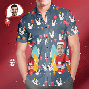 Camisa Hawaiana De Navidad Con Estampado De Cara De Papá Noel Personalizada, Regalo De Navidad Para Él - MyFaceSocksES