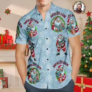 Camisa Hawaiana De Cara Personalizada Foto Personalizada Camisa Navideña Divertida De Papá Noel Con Ametralladora - MyFaceSocksES