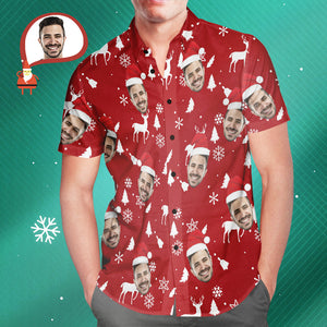 Camisas Hawaianas Rojas De Navidad Con Cara Personalizada, Camisas Con Foto Personalizadas, Regalo Para Hombres - MyFaceSocksES