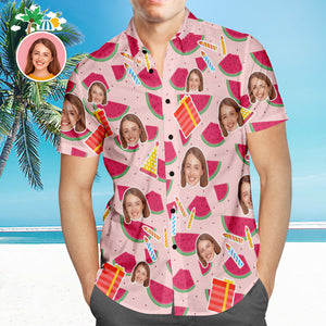 Camisa Hawaiana De Cara Personalizada En Toda La Impresión De Melones Para Hombre Camisa De Festival Regalo Para Él - MyFaceSocksES