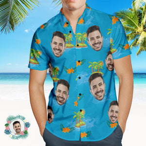 Foto Personalizada Camisa Hawaiana Vacaciones En La Playa Hombres Popular En Toda La Impresión Camisa Hawaiana En La Playa Regalo De Vacaciones Azul - MyFaceSocksES