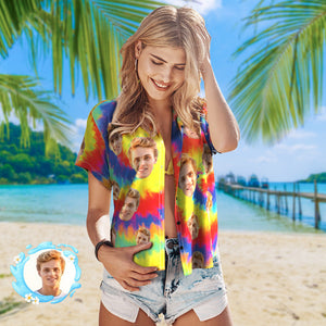Custom Tie Dye Photo Hawaiian Shirt Beach Vacation Mujeres Popular All Over Print Hawaiian Beach Shirt - MyFaceSocksES