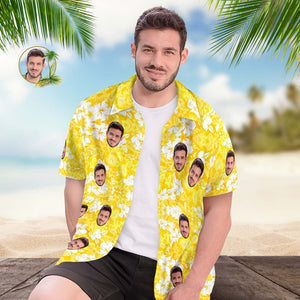 Camisa Hawaiana Con Cara Personalizada, Camisa Aloha Con Estampado Integral Para Hombre, Regalo - Amarillo - MyFaceSocksES
