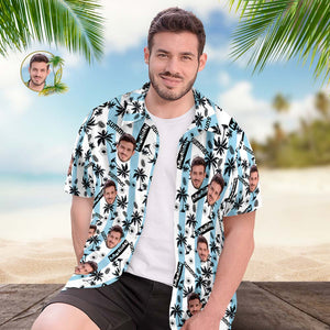 Camisa Hawaiana Con Cara Personalizada, Camisa Aloha Con Estampado Integral Para Hombre, Regalo, Rayas Azules Y Blancas - MyFaceSocksES