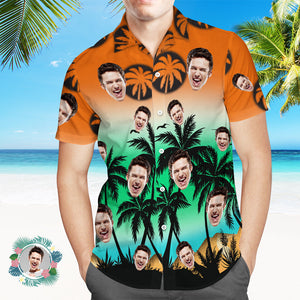 Camisa Hawaiana Con Estampado De Cara Personalizada Flores Y Hojas Fiesta En La Playa - MyFaceSocksES