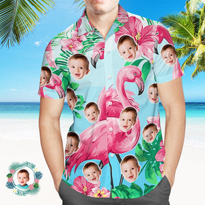 Camisa Hawaiana Con Estampado De Cara Personalizada Camisa Hawaiana De Verano Con Flamencos Para Hombre - MyFaceSocksES