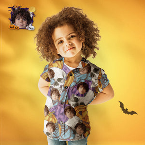 Camisa Hawaiana De Halloween Personalizada Con Estampado De Calavera Y Calabaza Divertida Con Cara Personalizada Para Niños - MyFaceSocksES