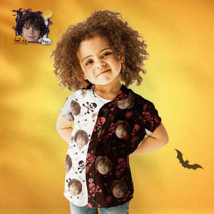 Camisa Hawaiana De Halloween Con Cara Personalizada Camisa Con Estampado De Esqueleto En Dos Tonos Para Niños - MyFaceSocksES